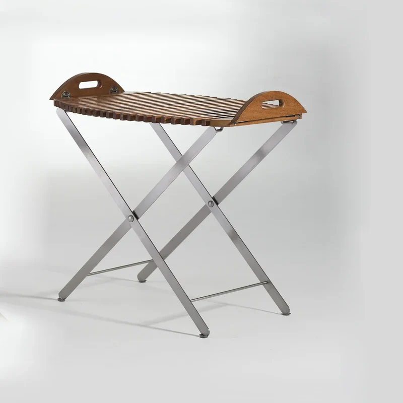 Mesa auxiliar plegable de teca y acero